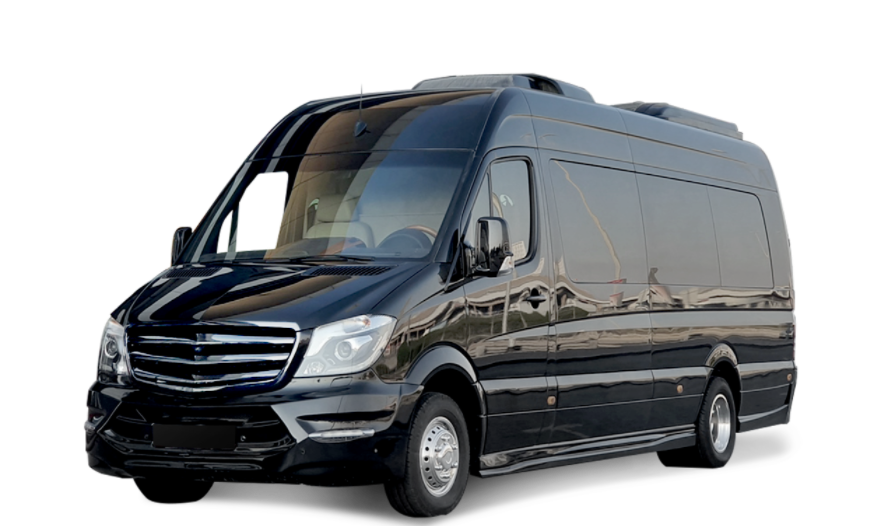 Faded borderless image of a Mercedes minibus, coming in focus on hover.