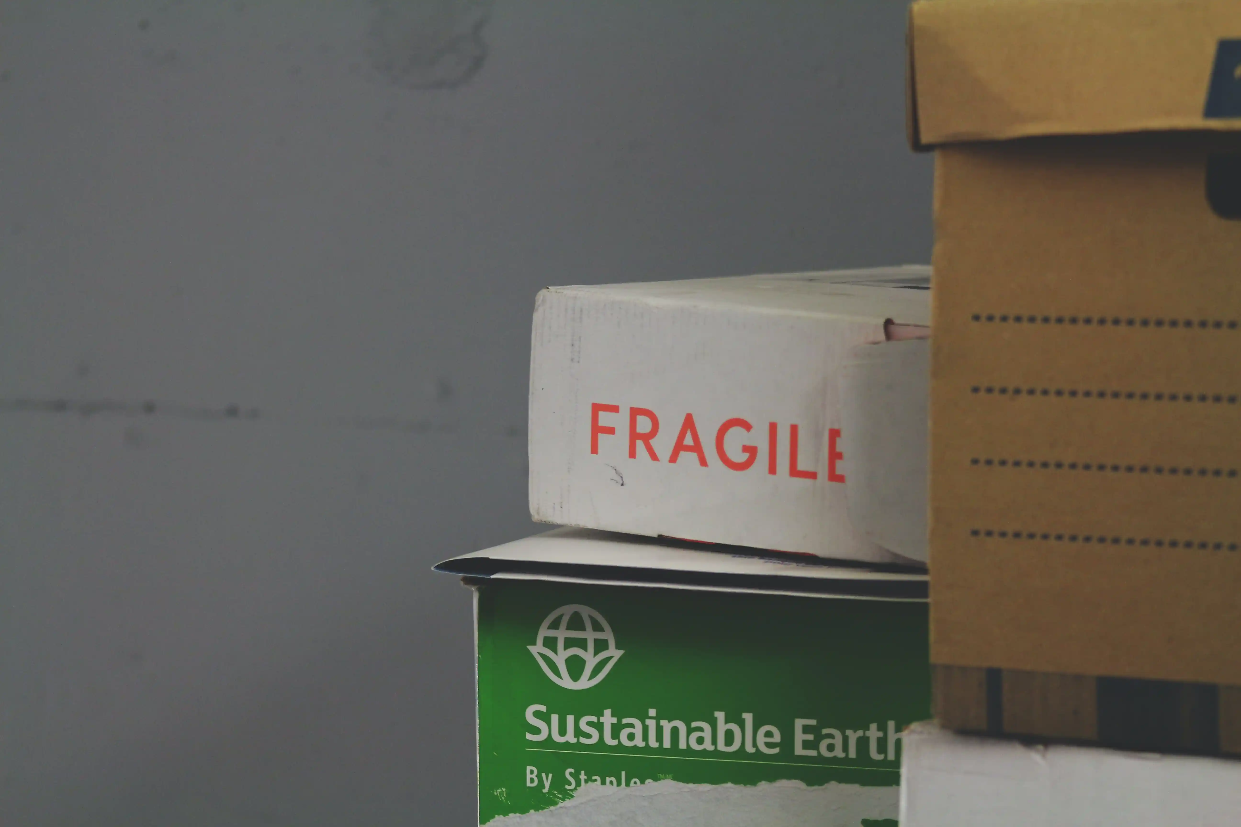 Moving box with fragile label.