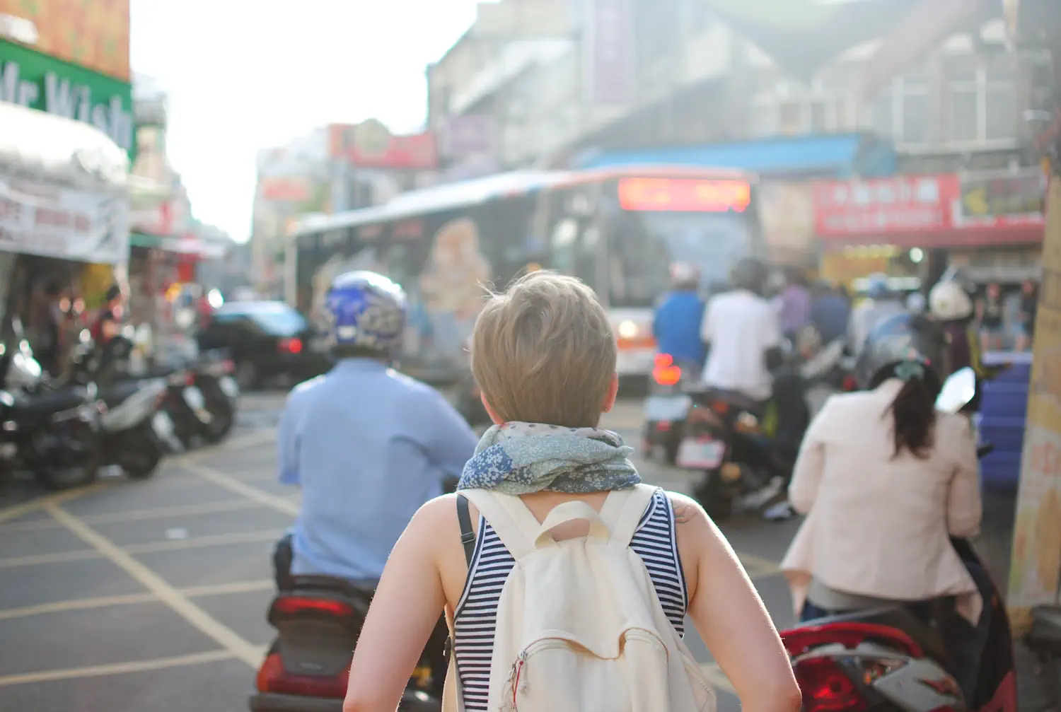 Woman sightseeing and following travel etiquette